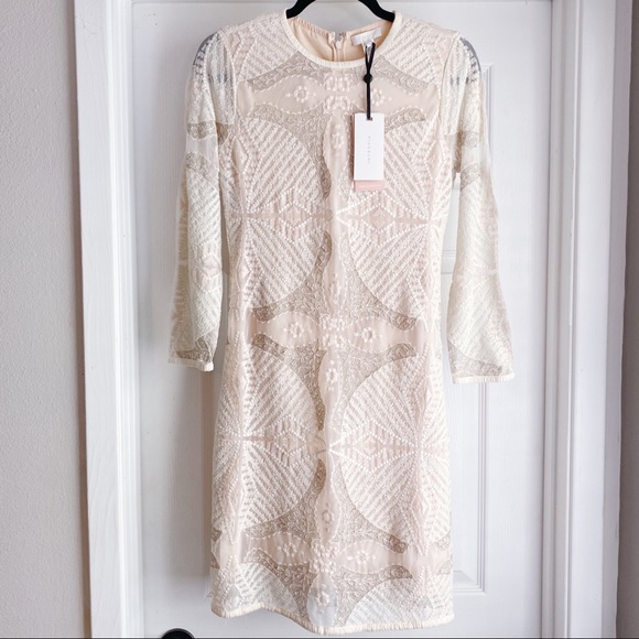 Intropia Embroidered Lace Cream Mini Dress Size 4 - Picture 3 of 11